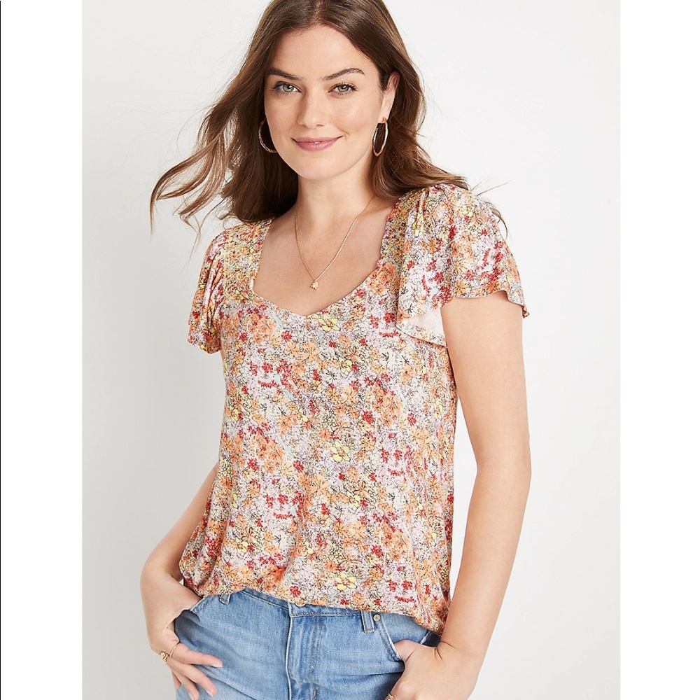 Ditsy Floral Smocked Flutter Sleeve Blouse